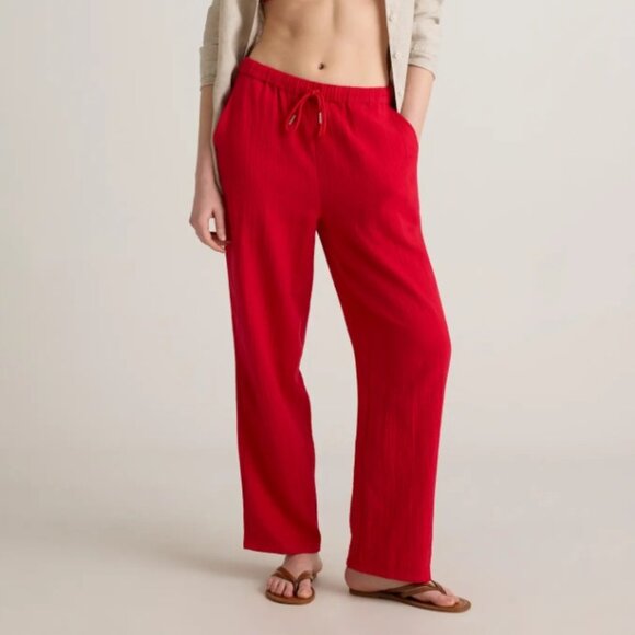 Quince 100% Organic Cotton Gauze Straight Leg Pants Sz XL Wild Cherry Red - Picture 1 of 6
